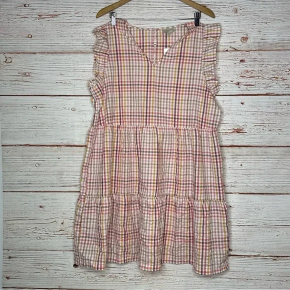 NWT Loft Outlet Multicolor Checked V-Neck Dress Sz XL - Picture 2 of 12
